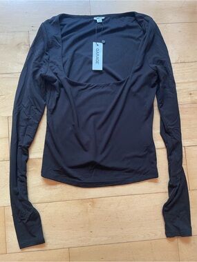 Garage Women's Black Long Sleeve Square Neck Top